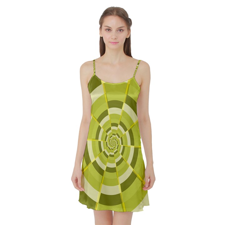 Crazy Dart Green Gold Spiral Satin Night Slip