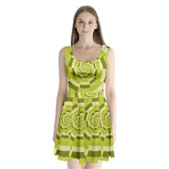 Crazy Dart Green Gold Spiral Split Back Mini Dress  by designworld65