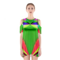 Colorful Abstract Butterfly With Flower  Cutout Shoulder Dress by designworld65