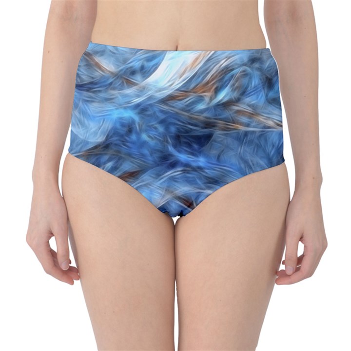 Blue Colorful Abstract Design  High-Waist Bikini Bottoms