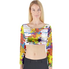 Crazy Multicolored Double Running Splashes Long Sleeve Crop Top by EDDArt