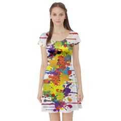 Crazy Multicolored Double Running Splashes Short Sleeve Skater Dress by EDDArt