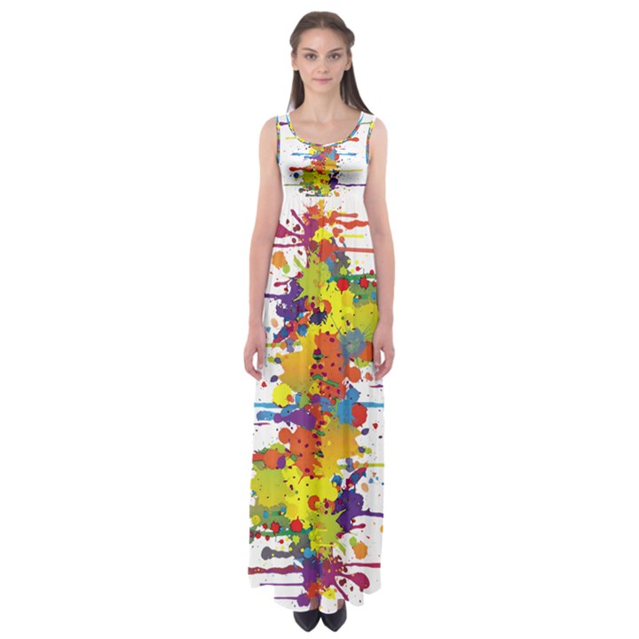 Crazy Multicolored Double Running Splashes Empire Waist Maxi Dress