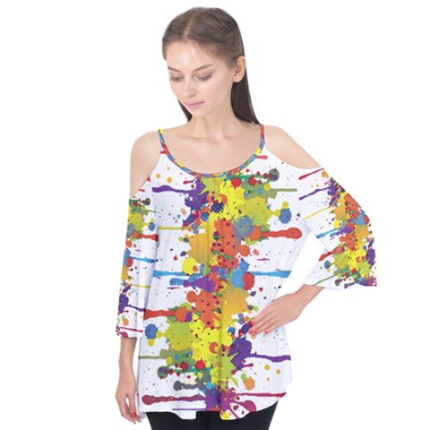 Crazy Multicolored Double Running Splashes Flutter Tees by EDDArt