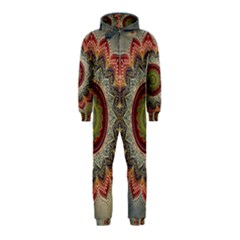 Folk Art Lotus Mandala Dirty Blue Red Hooded Jumpsuit (kids) by EDDArt