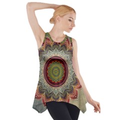 Folk Art Lotus Mandala Dirty Blue Red Side Drop Tank Tunic