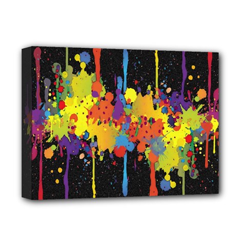 Crazy Multicolored Double Running Splashes Horizon Deluxe Canvas 16  X 12   by EDDArt