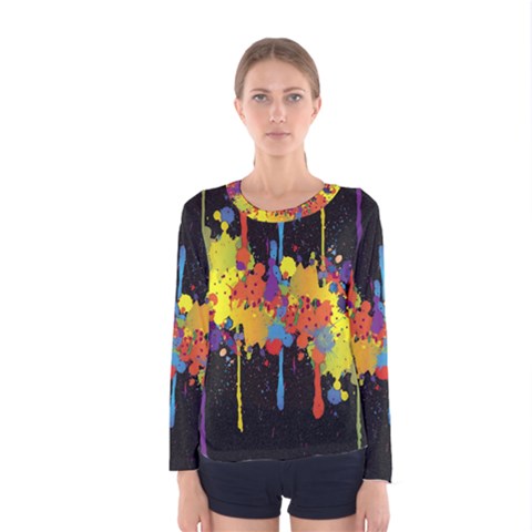 Crazy Multicolored Double Running Splashes Horizon Women s Long Sleeve Tee by EDDArt