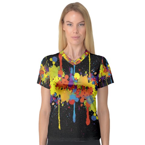 Crazy Multicolored Double Running Splashes Horizon Women s V-neck Sport Mesh Tee by EDDArt