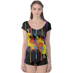 Crazy Multicolored Double Running Splashes Horizon Boyleg Leotard  by EDDArt