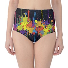 Crazy Multicolored Double Running Splashes Horizon High-waist Bikini Bottoms by EDDArt