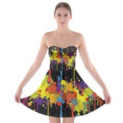 Crazy Multicolored Double Running Splashes Horizon Strapless Bra Top Dress