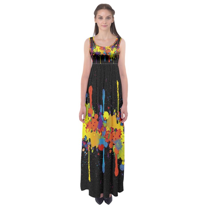 Crazy Multicolored Double Running Splashes Horizon Empire Waist Maxi Dress