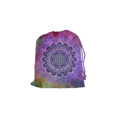 Flower Of Life Indian Ornaments Mandala Universe Drawstring Pouches (small)  by EDDArt