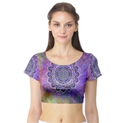 Flower Of Life Indian Ornaments Mandala Universe Short Sleeve Crop Top (tight Fit) by EDDArt