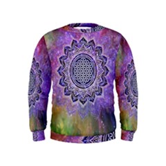 Flower Of Life Indian Ornaments Mandala Universe Kids  Sweatshirt by EDDArt