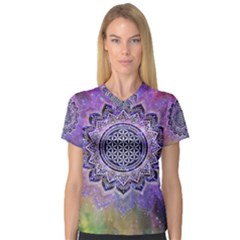 Flower Of Life Indian Ornaments Mandala Universe Women s V-neck Sport Mesh Tee