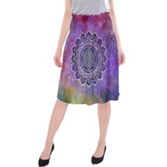 Flower Of Life Indian Ornaments Mandala Universe Midi Beach Skirt by EDDArt