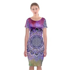 Flower Of Life Indian Ornaments Mandala Universe Classic Short Sleeve Midi Dress by EDDArt