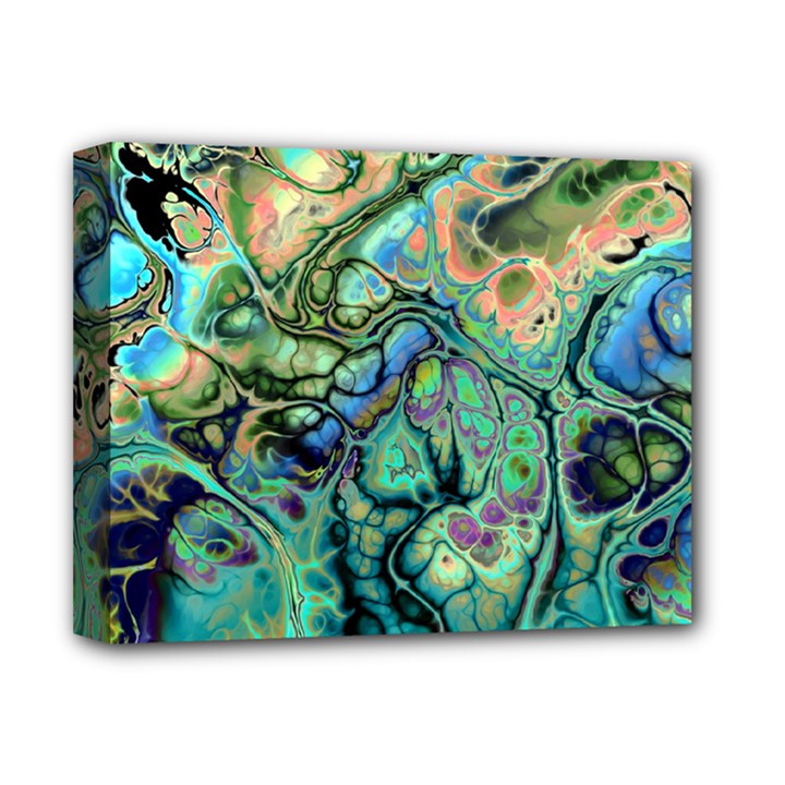Fractal Batik Art Teal Turquoise Salmon Deluxe Canvas 14  x 11 