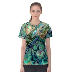 Fractal Batik Art Teal Turquoise Salmon Women s Sport Mesh Tee