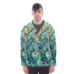 Fractal Batik Art Teal Turquoise Salmon Hooded Wind Breaker (men) by EDDArt