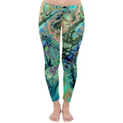 Fractal Batik Art Teal Turquoise Salmon Winter Leggings  by EDDArt