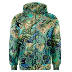 Fractal Batik Art Teal Turquoise Salmon Men s Zipper Hoodie by EDDArt