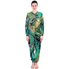 Fractal Batik Art Teal Turquoise Salmon Onepiece Jumpsuit (ladies)  by EDDArt