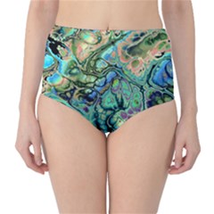 Fractal Batik Art Teal Turquoise Salmon High-waist Bikini Bottoms by EDDArt