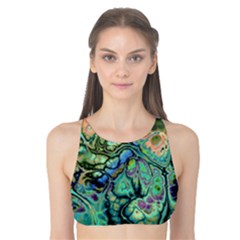 Fractal Batik Art Teal Turquoise Salmon Tank Bikini Top by EDDArt