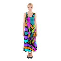 Abstract Sketch Art Squiggly Loops Multicolored Sleeveless Maxi Dress by EDDArt