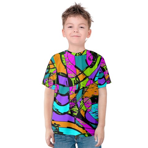 Abstract Sketch Art Squiggly Loops Multicolored Kids  Cotton Tee by EDDArt