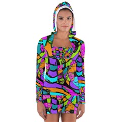 Abstract Sketch Art Squiggly Loops Multicolored Women s Long Sleeve Hooded T-shirt by EDDArt