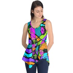 Abstract Sketch Art Squiggly Loops Multicolored Sleeveless Tunic
