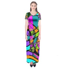 Abstract Sketch Art Squiggly Loops Multicolored Short Sleeve Maxi Dress by EDDArt