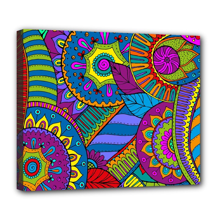 Pop Art Paisley Flowers Ornaments Multicolored Deluxe Canvas 24  x 20  