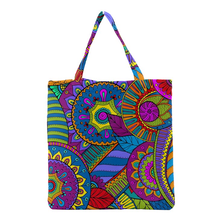 Pop Art Paisley Flowers Ornaments Multicolored Grocery Tote Bag