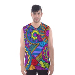 Pop Art Paisley Flowers Ornaments Multicolored Men s Basketball Tank Top by EDDArt