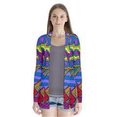 Pop Art Paisley Flowers Ornaments Multicolored Drape Collar Cardigan by EDDArt