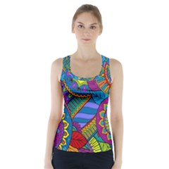 Pop Art Paisley Flowers Ornaments Multicolored Racer Back Sports Top by EDDArt