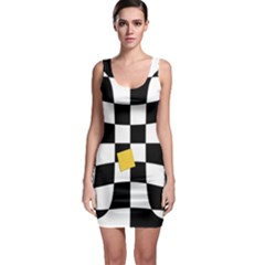 Dropout Yellow Black And White Distorted Check Sleeveless Bodycon Dress by designworld65