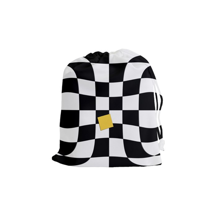 Dropout Yellow Black And White Distorted Check Drawstring Pouches (Medium) 