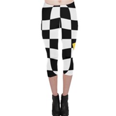 Dropout Yellow Black And White Distorted Check Capri Leggings  by designworld65