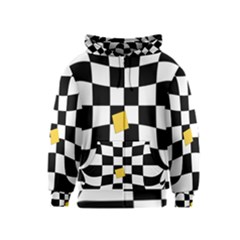 Dropout Yellow Black And White Distorted Check Kids  Zipper Hoodie by designworld65