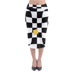 Dropout Yellow Black And White Distorted Check Midi Pencil Skirt by designworld65