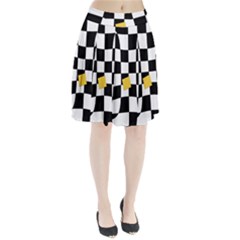Dropout Yellow Black And White Distorted Check Pleated Skirt by designworld65