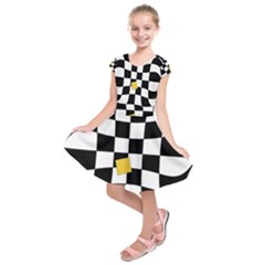 Dropout Yellow Black And White Distorted Check Kids  Short Sleeve Dress by designworld65