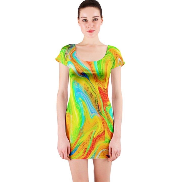 Happy Multicolor Painting Short Sleeve Bodycon Dress