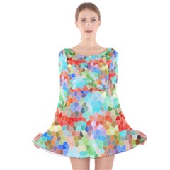 Colorful Mosaic  Long Sleeve Velvet Skater Dress by designworld65